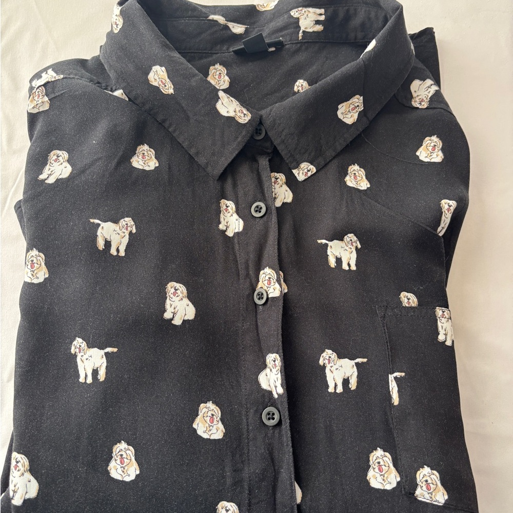 Torrid Dog Pattern Black Blouse Lizzie Shirt LS Women’s Size 3 3X Oversized - Picture 9 of 10